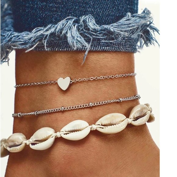 Jewelry - RESTOCK 🚨 Shell & Heart Charm Ankle Bracelet Set